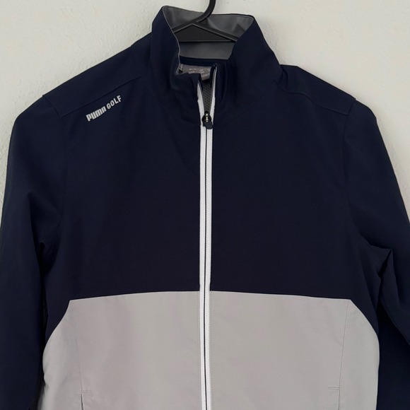 Puma Golf Kids S/M (9-10) Jacket Full Zip Gray Navy Lightweight Windbreaker - Picture 1 of 8